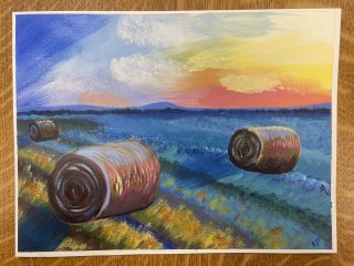 3 Autumn Landscape with Hay Bales