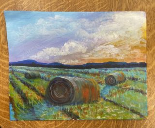 4 Autumn Landscape with Hay Bales